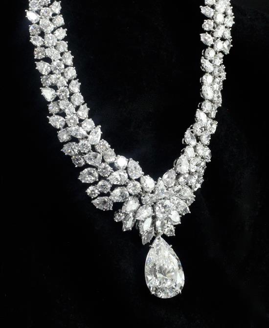 A Harry Winston platinum and diamond necklace with 17.91 carat diamond drop